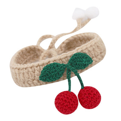 Πλεκτό κολάρο γάτας με μενταγιόν κεράσι Ρυθμιζόμενο πλεκτό κολιέ κατοικίδιων αξεσουάρ Όλες τις εποχές Διακοσμήσεις για κατοικίδια για διακοπές για σκύλους