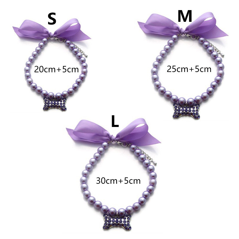 Kassi pärli kaelakee koera luust ripats kaelarihma imitatsiooniga pärlilindiga vibusõlme reguleeritav lemmiklooma kaelarihm