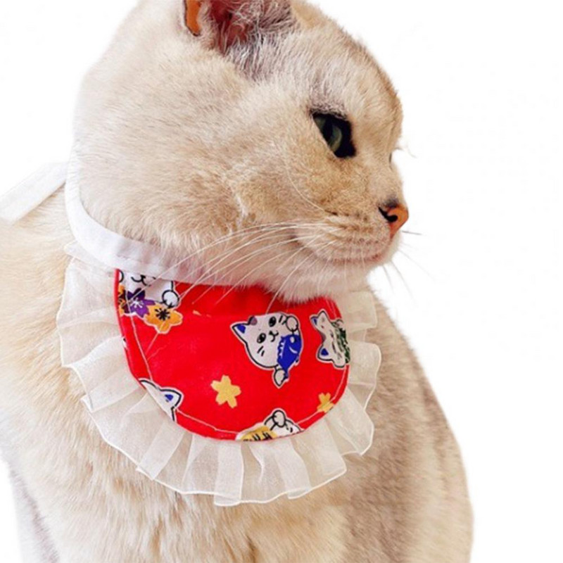 Kassi pitskrae Multifilm Võrgustik Pits rinnatükk Lemmiklooma lilleline puuvillane rinnatükk kaelariided süljerätik Lemmiklooma kolmnurk sall Lemmikloomatarvikud