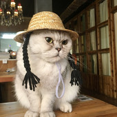 Madinga Cosplay ūkininko kepurė Sunbonnet Doggy Hoodie Galvos apdangalai Priedai Sunhat Cat Kepuraitė šunų kepuraitė Naminių kepurė Šiaudinė kepurė naminiams gyvūnėliams