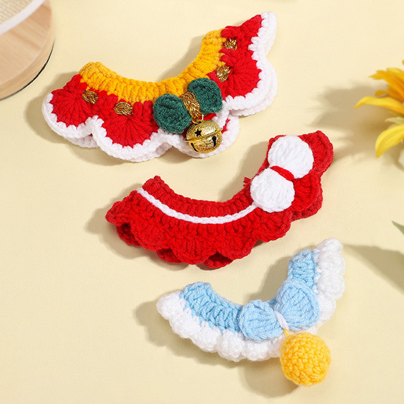 Χαριτωμένο πλεκτό κολάρο γάτας Καρτούν Φουλάρι γάτα Παπιγιόν Αξεσουάρ ομορφιάς για γάτα με κολιέ κουδούνι γατάκι Χειροποίητο γιακά σκύλου για γάτα