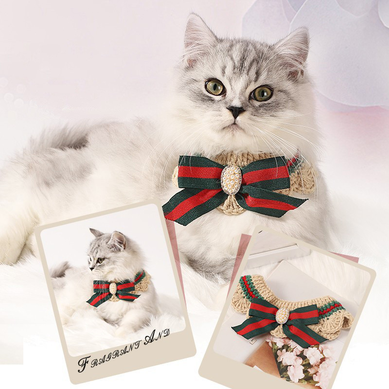 Χαριτωμένο πλεκτό κολάρο γάτας Καρτούν Φουλάρι γάτα Παπιγιόν Αξεσουάρ ομορφιάς για γάτα με κολιέ κουδούνι γατάκι Χειροποίητο γιακά σκύλου για γάτα