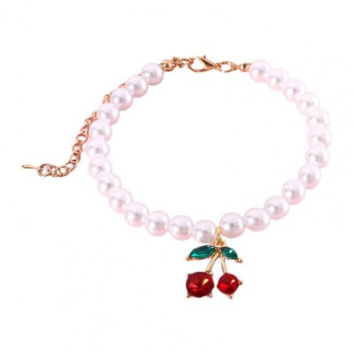 Dress Up Smooth Pet Cat Dog Inimă Pandantiv Colier de perle false Accesorii pentru animale de companie