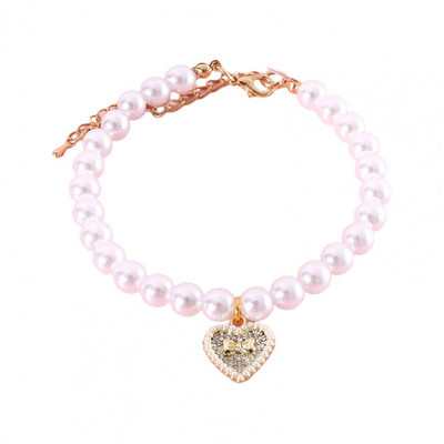 Dress Up Smooth Pet Cat Dog Inimă Pandantiv Colier de perle false Accesorii pentru animale de companie