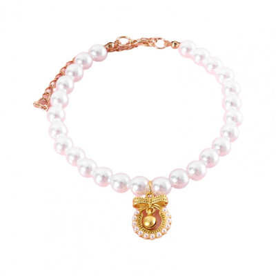 Dress Up Smooth Pet Cat Dog Inimă Pandantiv Colier de perle false Accesorii pentru animale de companie