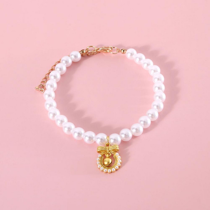 Dress Up Smooth Pet Cat Dog Inimă Pandantiv Colier de perle false Accesorii pentru animale de companie