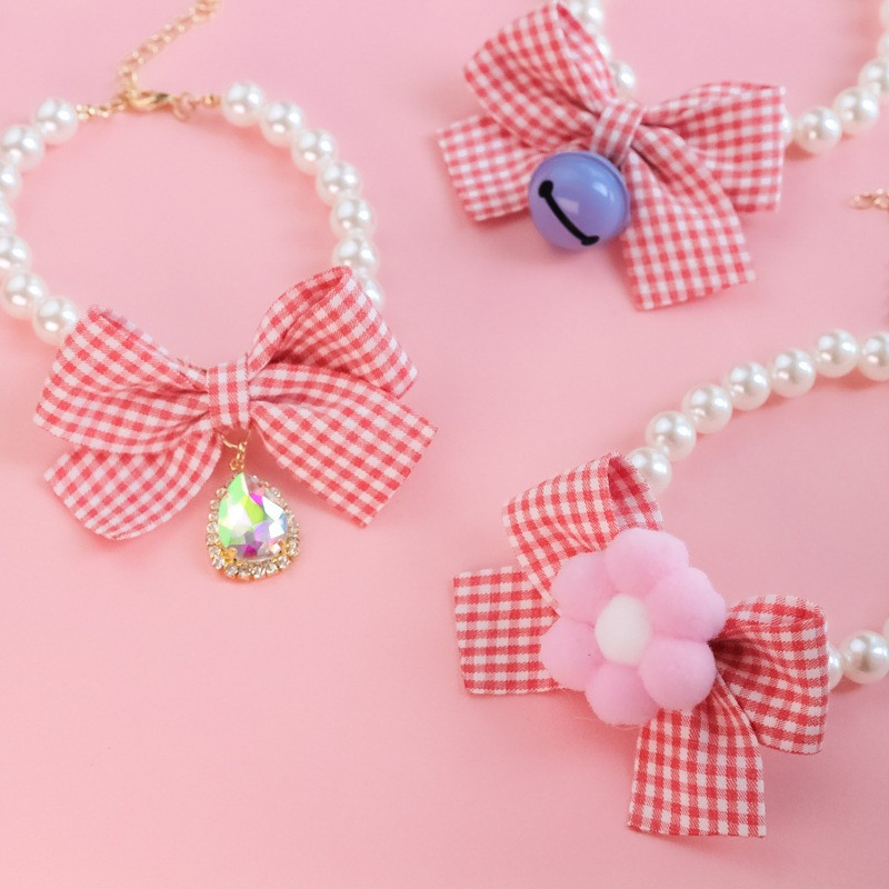 Κολιέ για κατοικίδια Γλυκό κολιέ για κατοικίδια Κολιέ γάτας Κολιέ με καμπάνα σκύλου λουλούδι παπιγιόν μαργαριτάρι Χαριτωμένο διαμάντι προμήθειες για κατοικίδια Αξεσουάρ για κατοικίδια