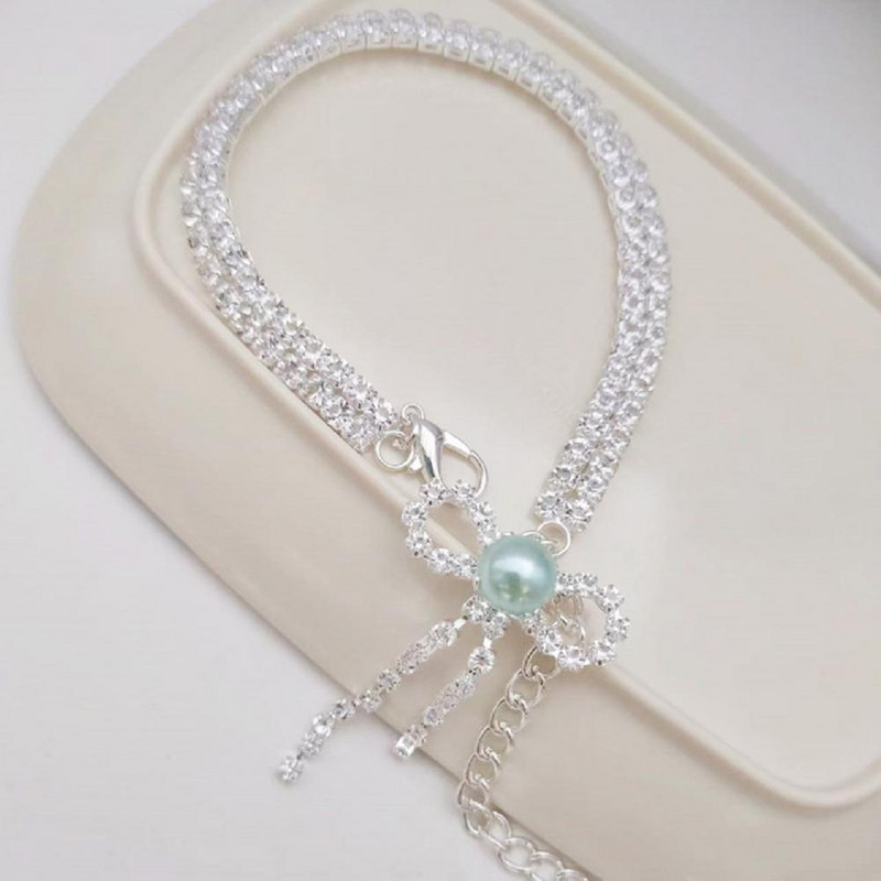 Kisállat macska ékszer nyaklánc nyakörv Faux gyöngy dísz Oxidációgátló réz strassz nyaklánc kisállat ékszer nyaklánc