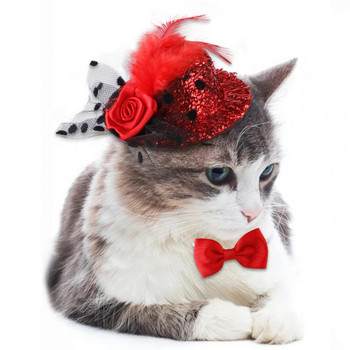 2 τμχ Σετ γιακά καπέλων γάτας Σετ λουλουδιών με φτερά Χαριτωμένο τσόχα που φοριέται εύκολα με ρυθμιζόμενο τόξο γιακά κατοικίδιων ζώων Σετ καπακιών γάτας Αξεσουάρ για κατοικίδια