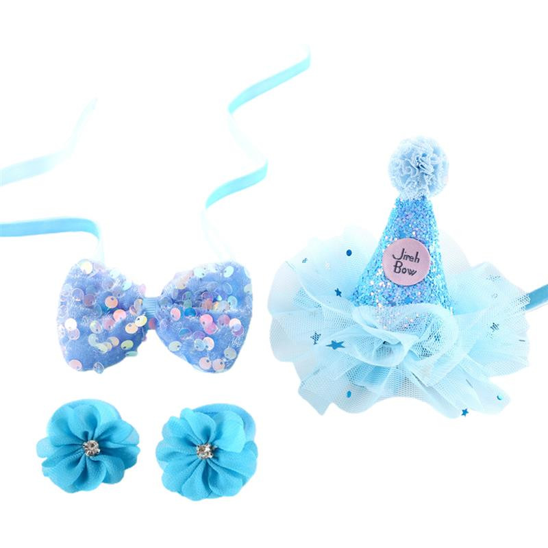 4 TK Kawaii Lemmiklooma sünnipäevamütsi komplekt Pidulik dekoratiivne võrk Armas kassipeomüts kutsika kikilips Pehme müts kutsika peakatted Kasside eelistused