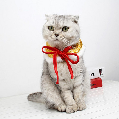 Papion pentru pisici în stil chinezesc de Anul Nou, design convenabil de prindere reglabil, brocart festiv, toamnă iarnă, guler cald, articole pentru animale de companie