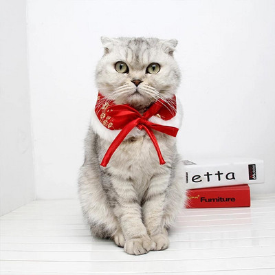 Papion pentru pisici în stil chinezesc de Anul Nou, design convenabil de prindere reglabil, brocart festiv, toamnă iarnă, guler cald, articole pentru animale de companie