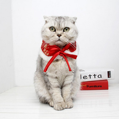 Papion pentru pisici în stil chinezesc de Anul Nou, design convenabil de prindere reglabil, brocart festiv, toamnă iarnă, guler cald, articole pentru animale de companie
