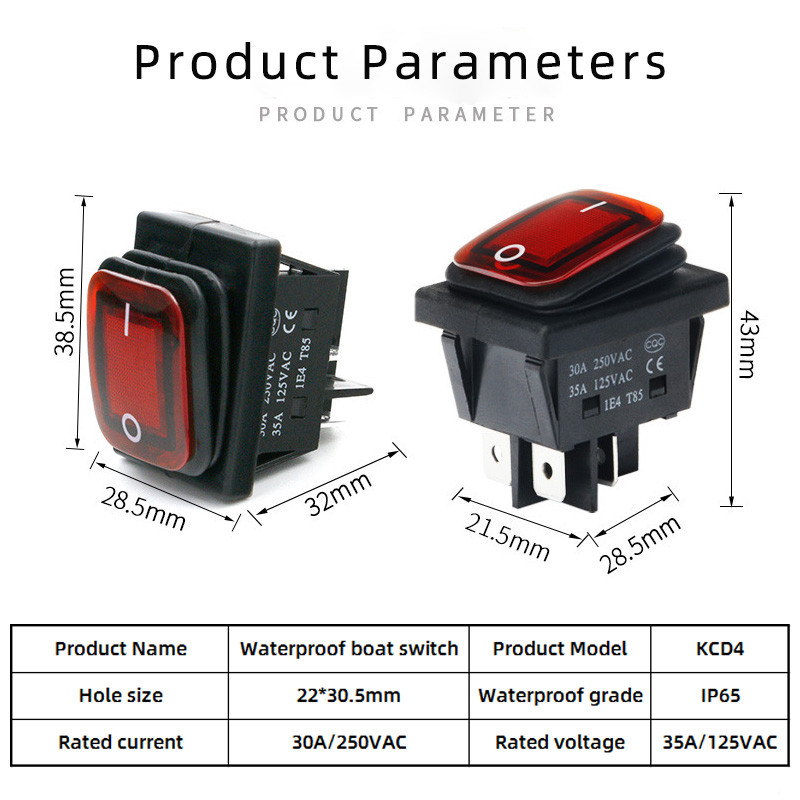 KCD4 vodootporan prekidač za brod 6-pinski 4-pinski prekidač za zaključavanje SPST/SPDT16A 30A vodootporan sa svjetlom 12v24v220V preklopni prekidač