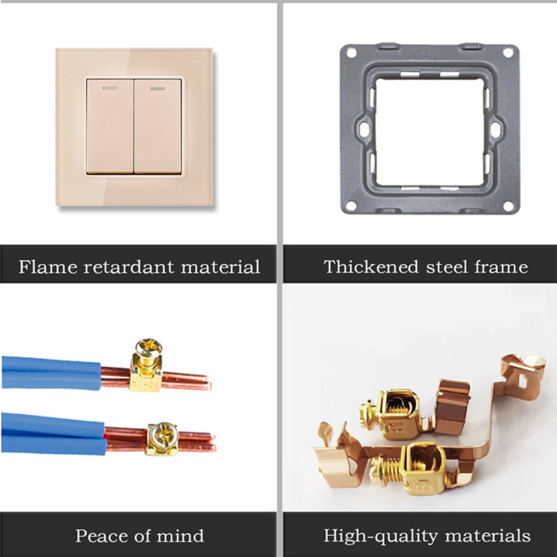 EIOMR EU/UK Standardni zidni prekidač za svjetlo 16A 250V 2 grupe 1-smjerni/2-smjerni preklopni prekidač Veliki panel Luksuzni zidni prekidač za ugradnju