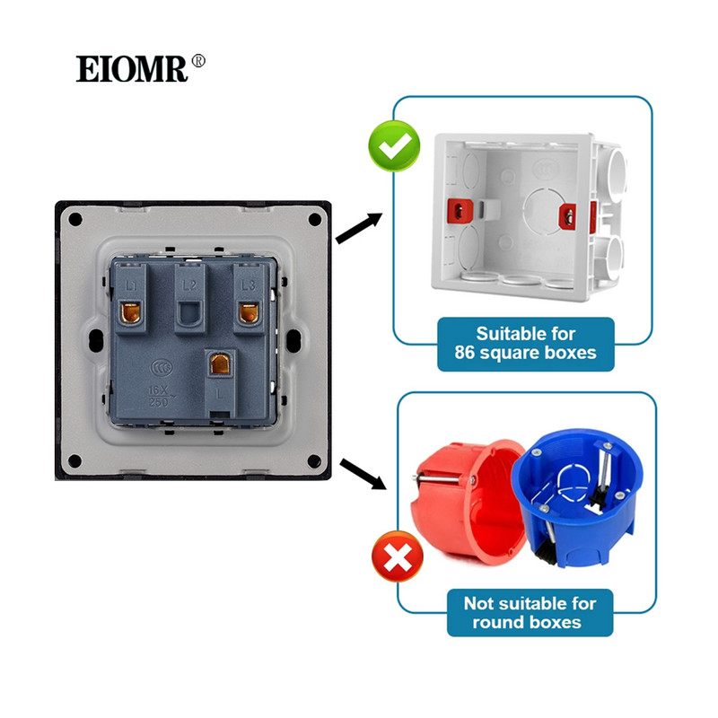 EIOMR EU/UK Standardni zidni prekidač za svjetlo 16A 250V 2 grupe 1-smjerni/2-smjerni preklopni prekidač Veliki panel Luksuzni zidni prekidač za ugradnju