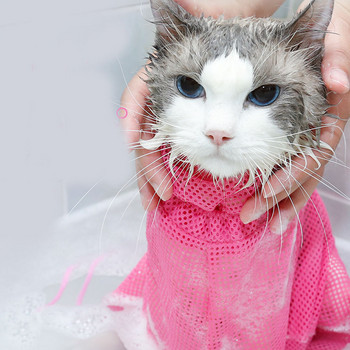 Διχτυωτή τσάντα μπάνιου γάτας Γάτες Σακούλες πλυσίματος γάτας Καθαρή τσάντα μπάνιου χωρίς γρατσουνιές Συγκράτηση για δάγκωμα γάτας Προμήθειες κοπής νυχιών