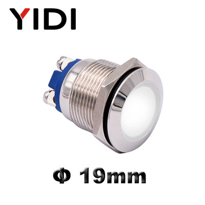 19mm metallist LED-indikaatortuli, punane roheline sinine kollane valge LED 12V 24V 220V veekindel kroomitud pilootvalgusti signaallamp