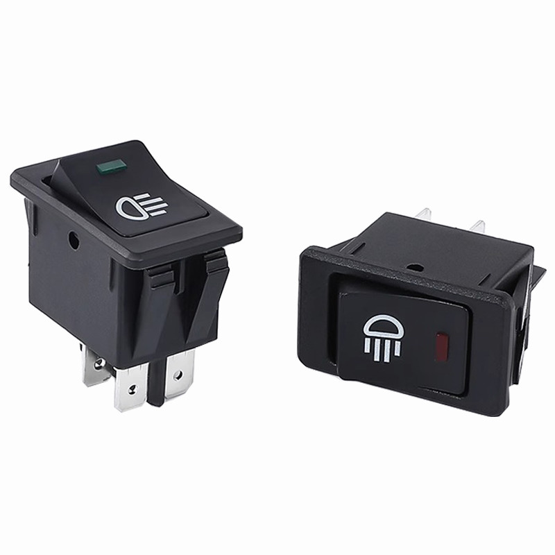 1 vnt, automobilio rūko žibintai, svirties jungiklis, įjungimas-išjungimas, 4 kontaktai, 2 padėtys, elektros įranga su apšvietimo galia, 35 A indikatoriaus lemputė 12 V DC