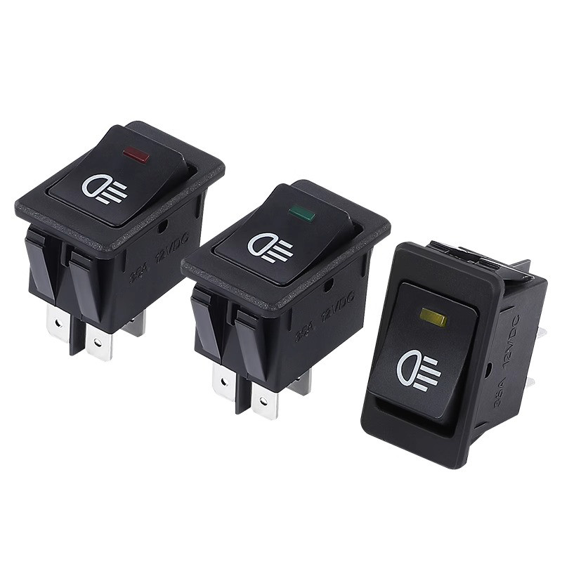 1 vnt, automobilio rūko žibintai, svirties jungiklis, įjungimas-išjungimas, 4 kontaktai, 2 padėtys, elektros įranga su apšvietimo galia, 35 A indikatoriaus lemputė 12 V DC