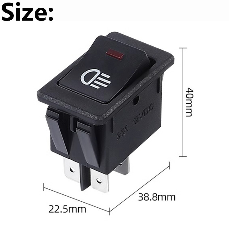 1 vnt, automobilio rūko žibintai, svirties jungiklis, įjungimas-išjungimas, 4 kontaktai, 2 padėtys, elektros įranga su apšvietimo galia, 35 A indikatoriaus lemputė 12 V DC