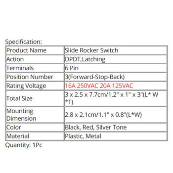 Διαφάνεια μανδάλωσης DPDT 6 ακίδων προς τα εμπρός-στάση-πίσω KCD4-604-6P
