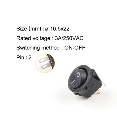 5 vnt KCD1-105 skersmens maži apvalūs valties svirties jungikliai juodi mini apvalūs juodi balti raudoni 2 kontaktų įjungimo-išjungimo svirties jungiklis