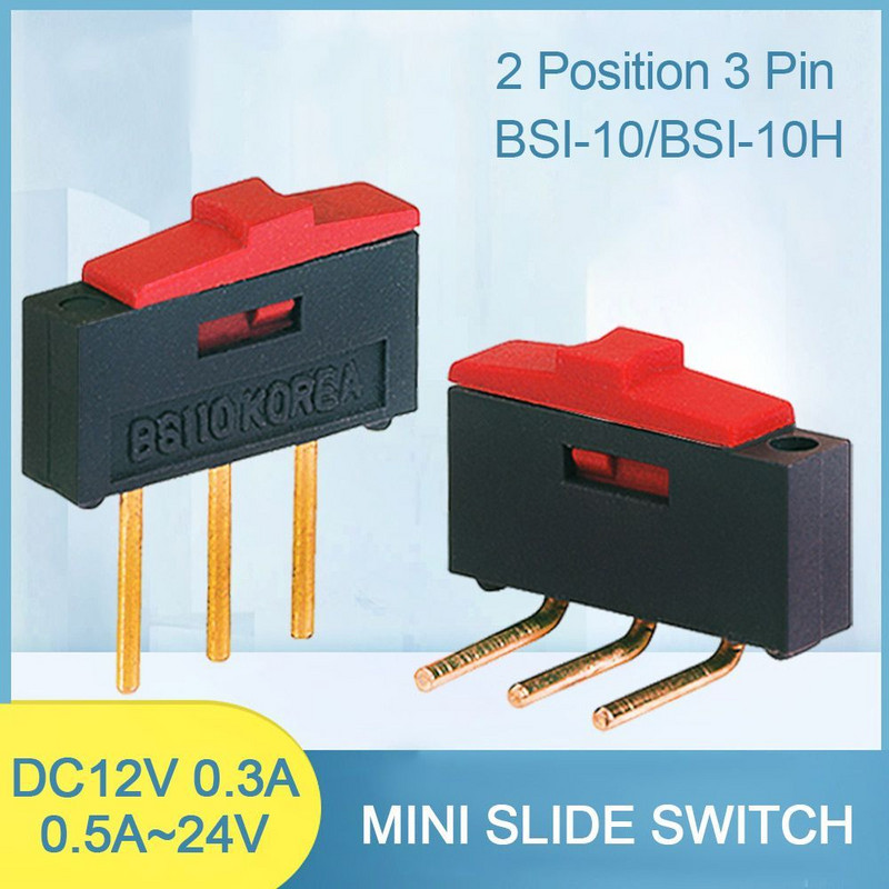 5PCS Slide Switch Toggle Switch BSI-10/BSI-10H 1P2T 2 Position 3 Pin DC12V 0.3A Professional Durable Red Mini Switch