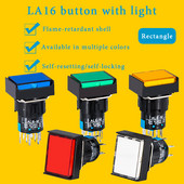 1 KOM Četvrtasti LA16-22D prekidač s gumbom koji se sam poništava/samo zaključava sa lampom 16 mm napajanje 8-pinski dvostruki kontakt 2NC/2NO 220V 24V