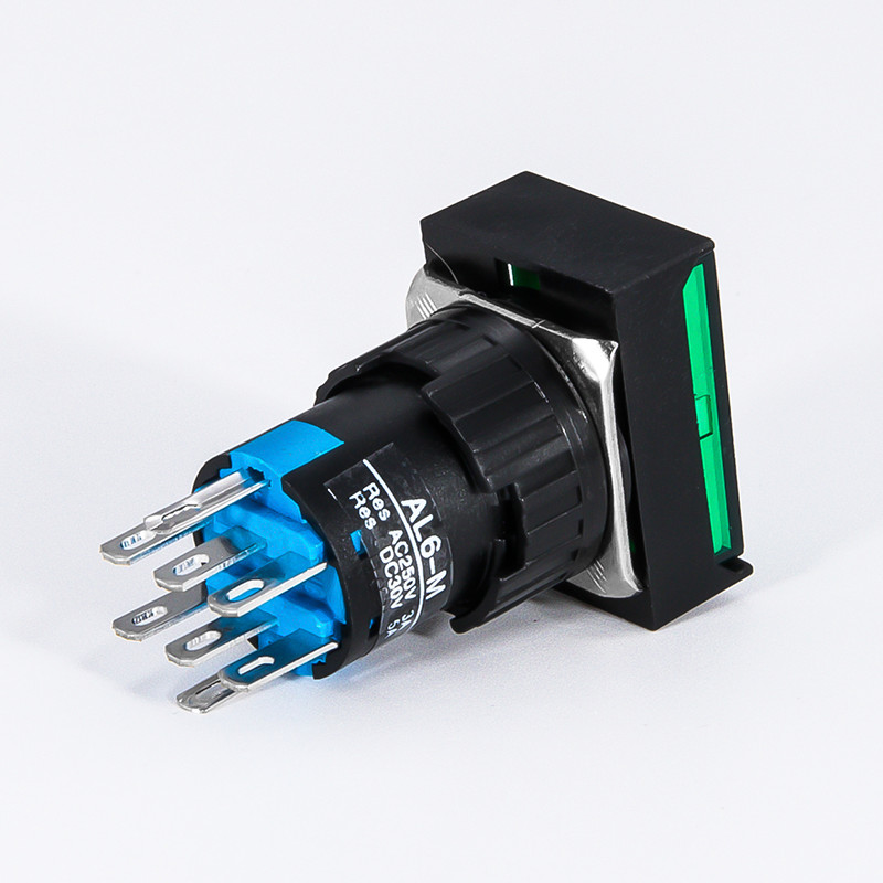 1 KOM Četvrtasti LA16-22D prekidač s gumbom koji se sam poništava/samo zaključava sa lampom 16 mm napajanje 8-pinski dvostruki kontakt 2NC/2NO 220V 24V