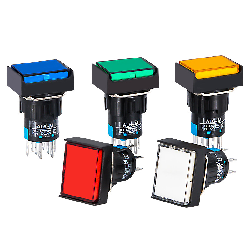 1 KOM Četvrtasti LA16-22D prekidač s gumbom koji se sam poništava/samo zaključava sa lampom 16 mm napajanje 8-pinski dvostruki kontakt 2NC/2NO 220V 24V