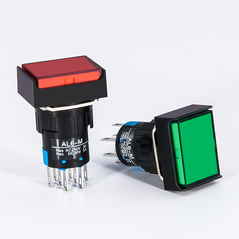 1 KOM Četvrtasti LA16-22D prekidač s gumbom koji se sam poništava/samo zaključava sa lampom 16 mm napajanje 8-pinski dvostruki kontakt 2NC/2NO 220V 24V