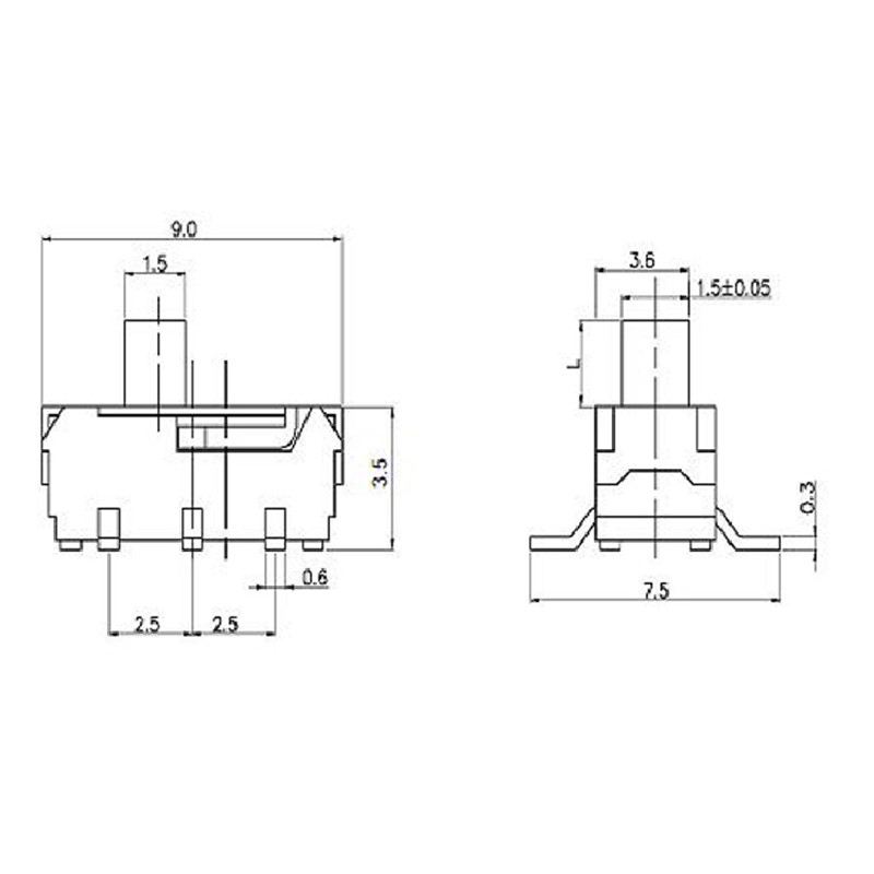 10 komada MSS-22D18 Preklopni prekidač Mini klizni prekidači 6pin nožice Ručka 2mm MSS22D18G2