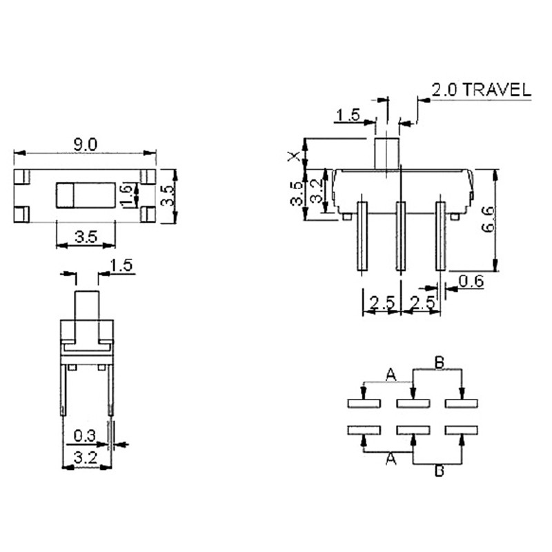 10 komada MSS-22D18 Preklopni prekidač Mini klizni prekidači 6pin nožice Ručka 2mm MSS22D18G2