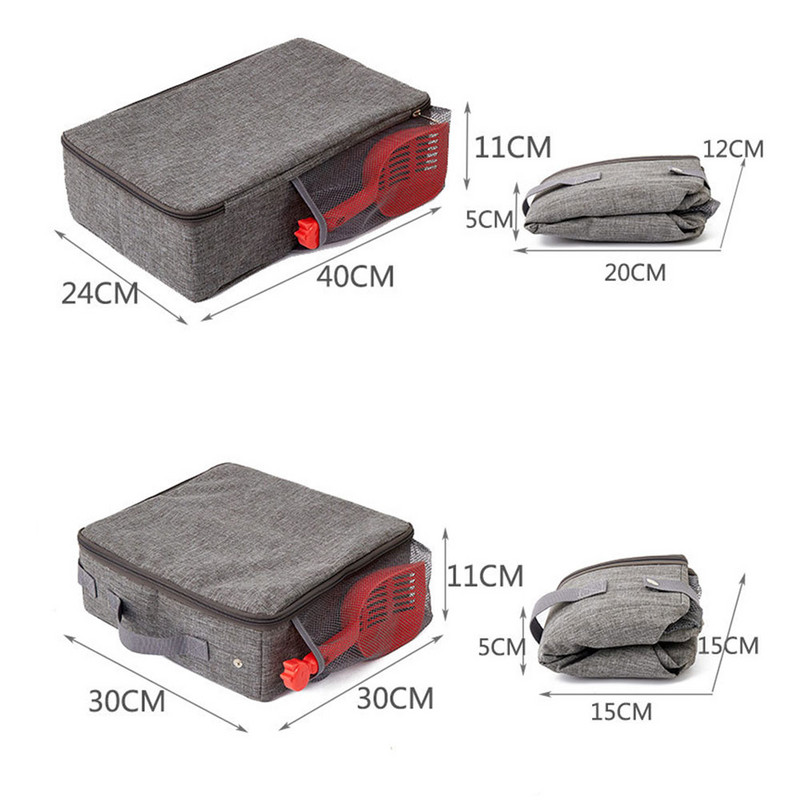Salokāma kaķu pakaišu kaste, ūdensnecaurlaidīga kaķu tualetes pakaišu paplāte ar lāpstu, ārēja pārnēsājama mājdzīvnieka soma izkārnījumos, mājdzīvnieku piederumi