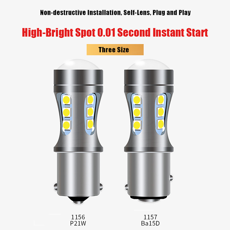2PCS Canbus P21W led BAY15D BA15S atbulinės eigos žibintai balti 1300Lm automobilio LED lemputės P21/5W posūkio signalas 1156 1157 Ba15D galiniai stabdžių žibintai