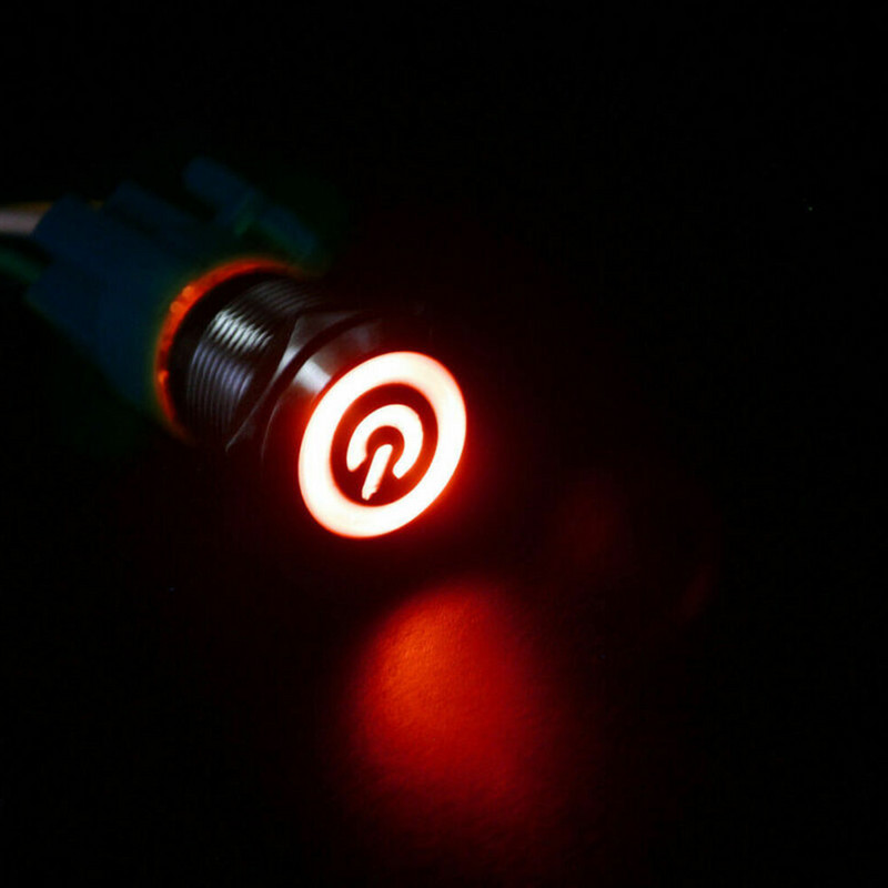 Comutator inteligent 19mm 12V Simbol de alimentare ON-OFF Buton pentru mașină Încuietoare Metal Impermeabil LED Buton de pornire iluminat