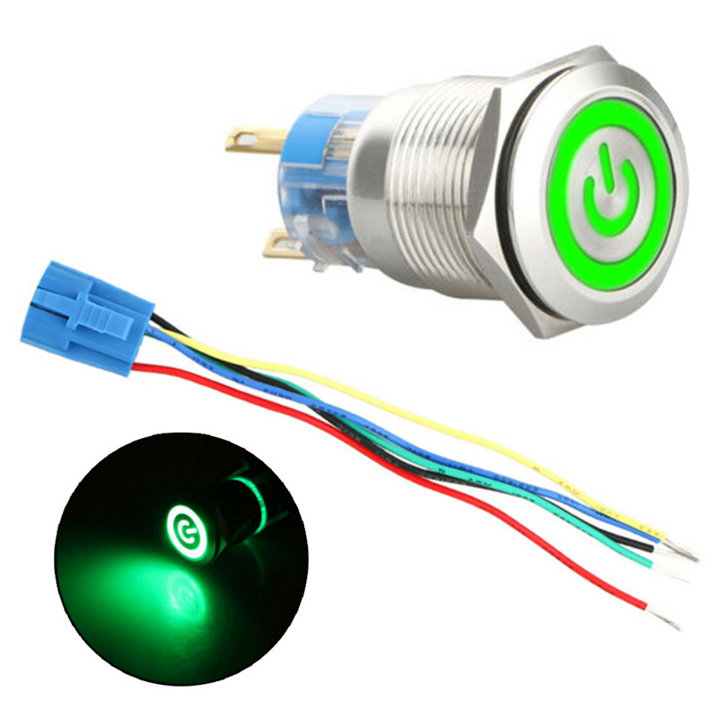 Comutator inteligent 19mm 12V Simbol de alimentare ON-OFF Buton pentru mașină Încuietoare Metal Impermeabil LED Buton de pornire iluminat