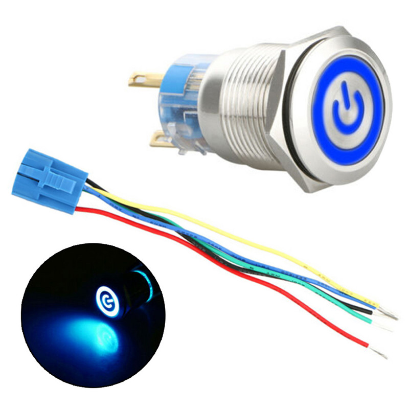 Comutator inteligent 19mm 12V Simbol de alimentare ON-OFF Buton pentru mașină Încuietoare Metal Impermeabil LED Buton de pornire iluminat