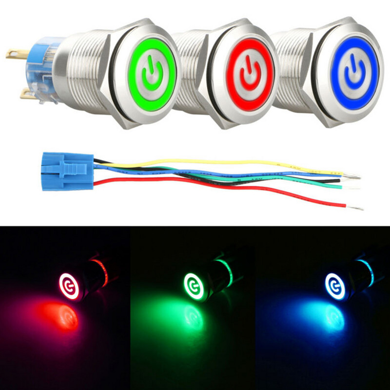 Comutator inteligent 19mm 12V Simbol de alimentare ON-OFF Buton pentru mașină Încuietoare Metal Impermeabil LED Buton de pornire iluminat