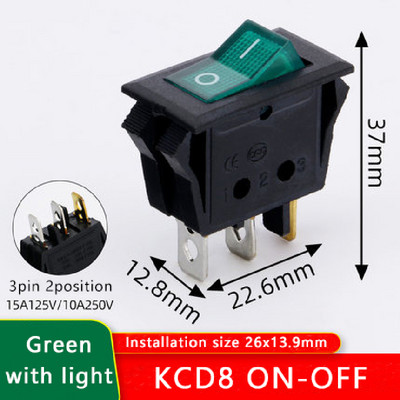 5 komada KCD8 preklopni vodootporni prekidač Marine Power Switch 6 Pin 15A 250V 20A 125V 10A 250V Crveno Zeleno Crno sa svjetlom