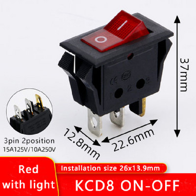 5 komada KCD8 preklopni vodootporni prekidač Marine Power Switch 6 Pin 15A 250V 20A 125V 10A 250V Crveno Zeleno Crno sa svjetlom