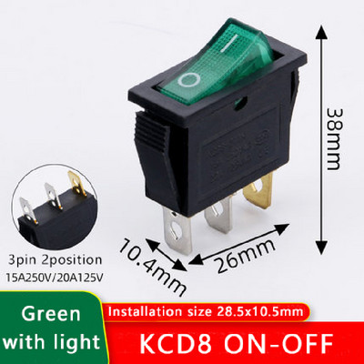 5 komada KCD8 preklopni vodootporni prekidač Marine Power Switch 6 Pin 15A 250V 20A 125V 10A 250V Crveno Zeleno Crno sa svjetlom