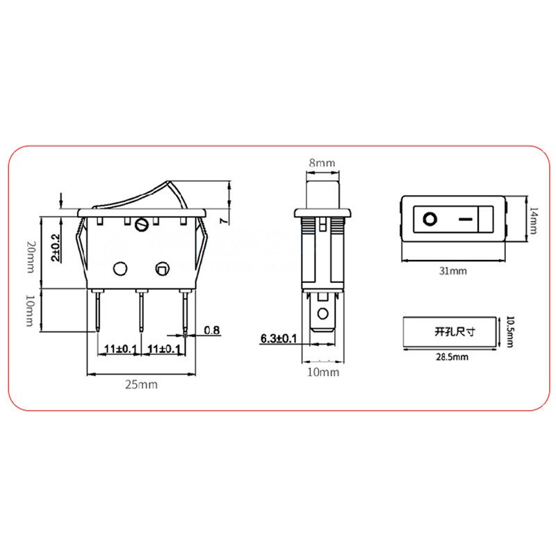 5 komada KCD8 preklopni vodootporni prekidač Marine Power Switch 6 Pin 15A 250V 20A 125V 10A 250V Crveno Zeleno Crno sa svjetlom