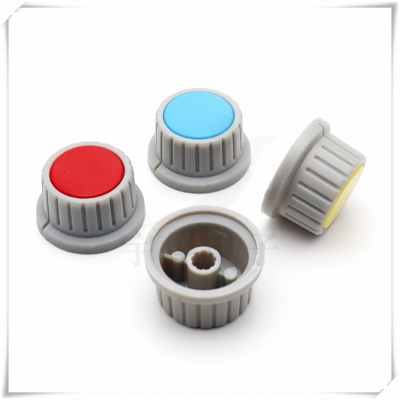 2 tükki plastikust lillevõlli nupu läbimõõt 28 mm kõrgus 15,5 mm potentsiomeetri kodeerija nupp hammasratta kujuga sisemine auk 6 mm