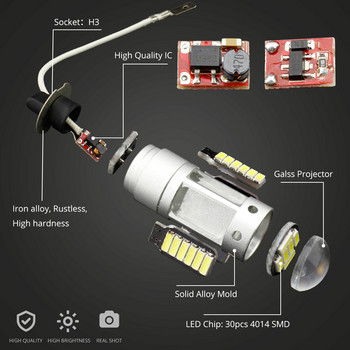 H3 880 881 LED фар за кола 4014 чипове 30 SMD LED крушка за фарове за мъгла Фарове Бели лампи Крушка Леща Авто крушки Лампа Външна светлина