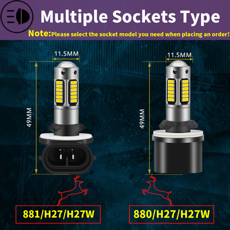 H3 880 881 LED automobilio priekinis žibintas 4014 lustai 30 SMD LED lemputė rūko žibintas priekiniai žibintai balti lemputės lemputės objektyvas automatinės lemputės lempos išorinis apšvietimas