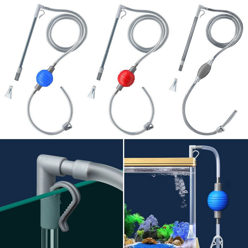 Tartós kézi hordozható szűrőszifon tömlővel, akvárium vízcserélő akváriumtisztító vízváltó szivattyú