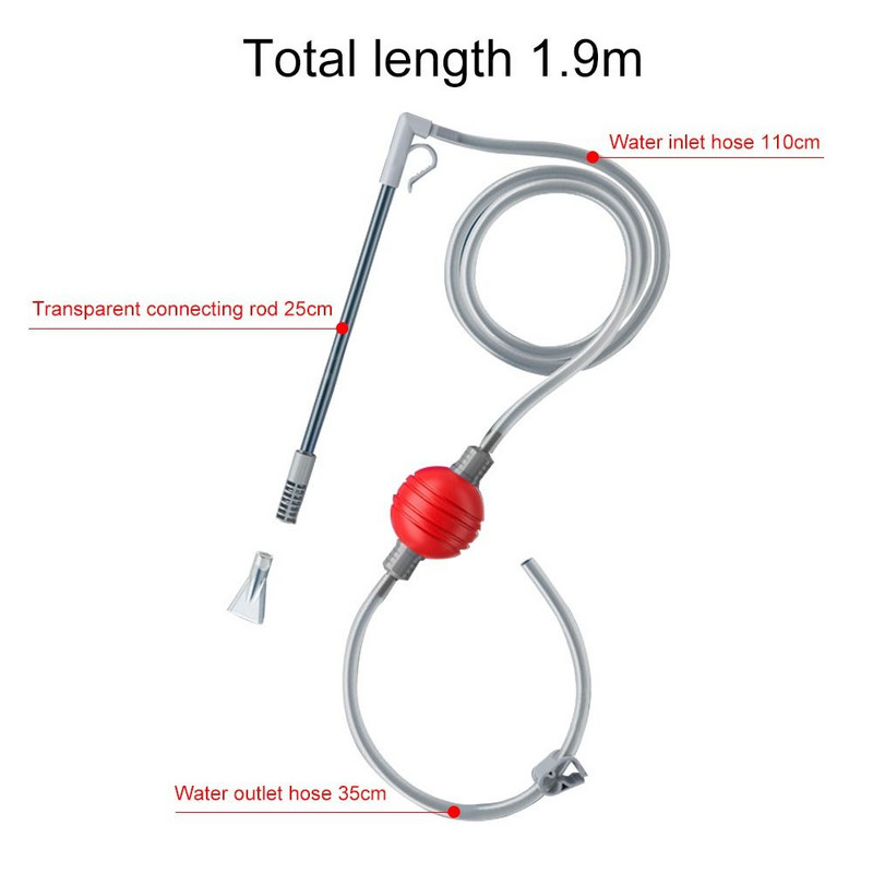 Tartós kézi hordozható szűrőszifon tömlővel, akvárium vízcserélő akváriumtisztító vízváltó szivattyú