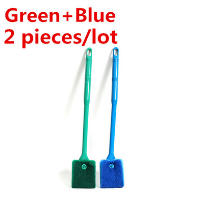 Akváriumtisztító eszköz kiváló minőségű műanyag akváriumtisztító kefe zöld és kék kétoldalas szivacsos növénytisztító eszköz